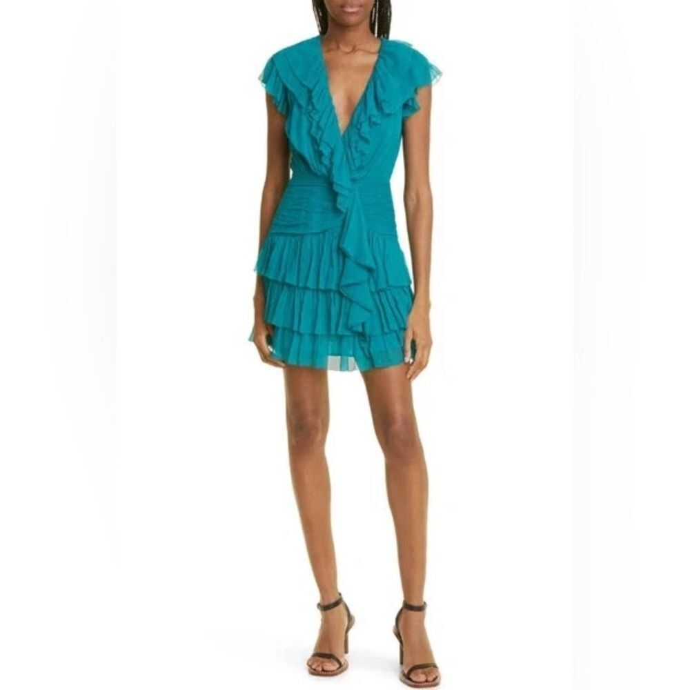 44 NWOT 690.00 
ULLA JOHNSON
Zina Silk Ruffle Dress In Montego Size 2